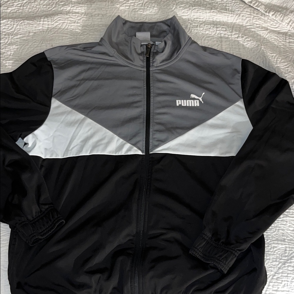 Puma Black, Gray & White Colorblock Windbreaker Jacket